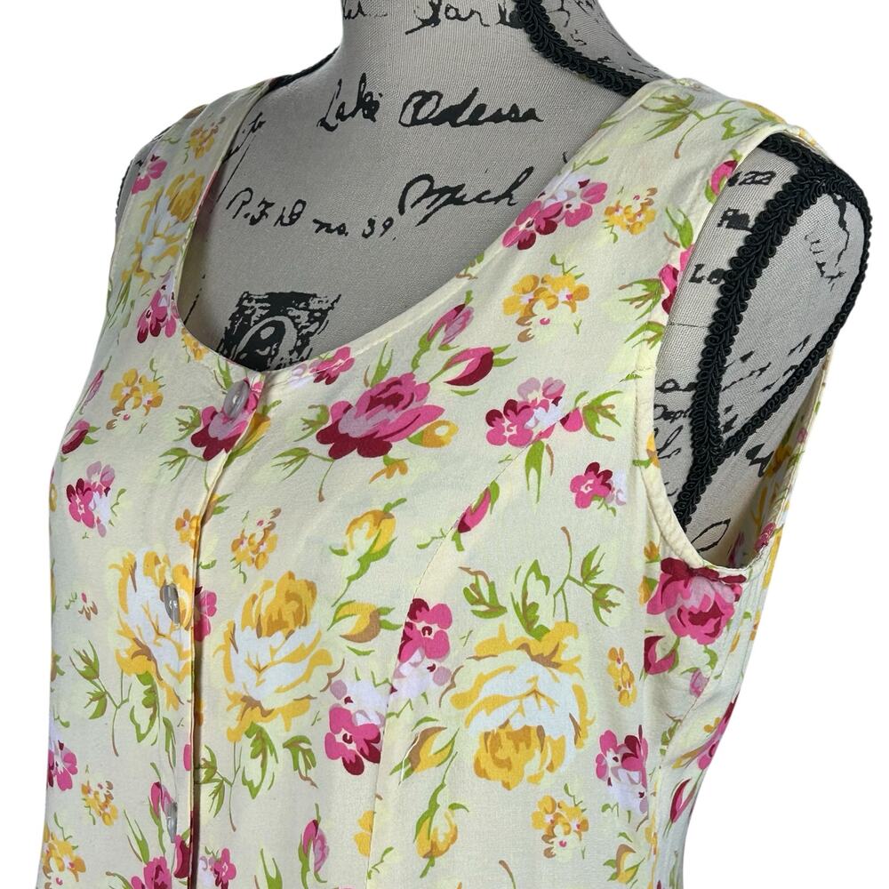 BFA Classics Floral Maxi Dress Sze S Yellow Pink Button Front Rayon 90s Sundress - Picture 2 of 10